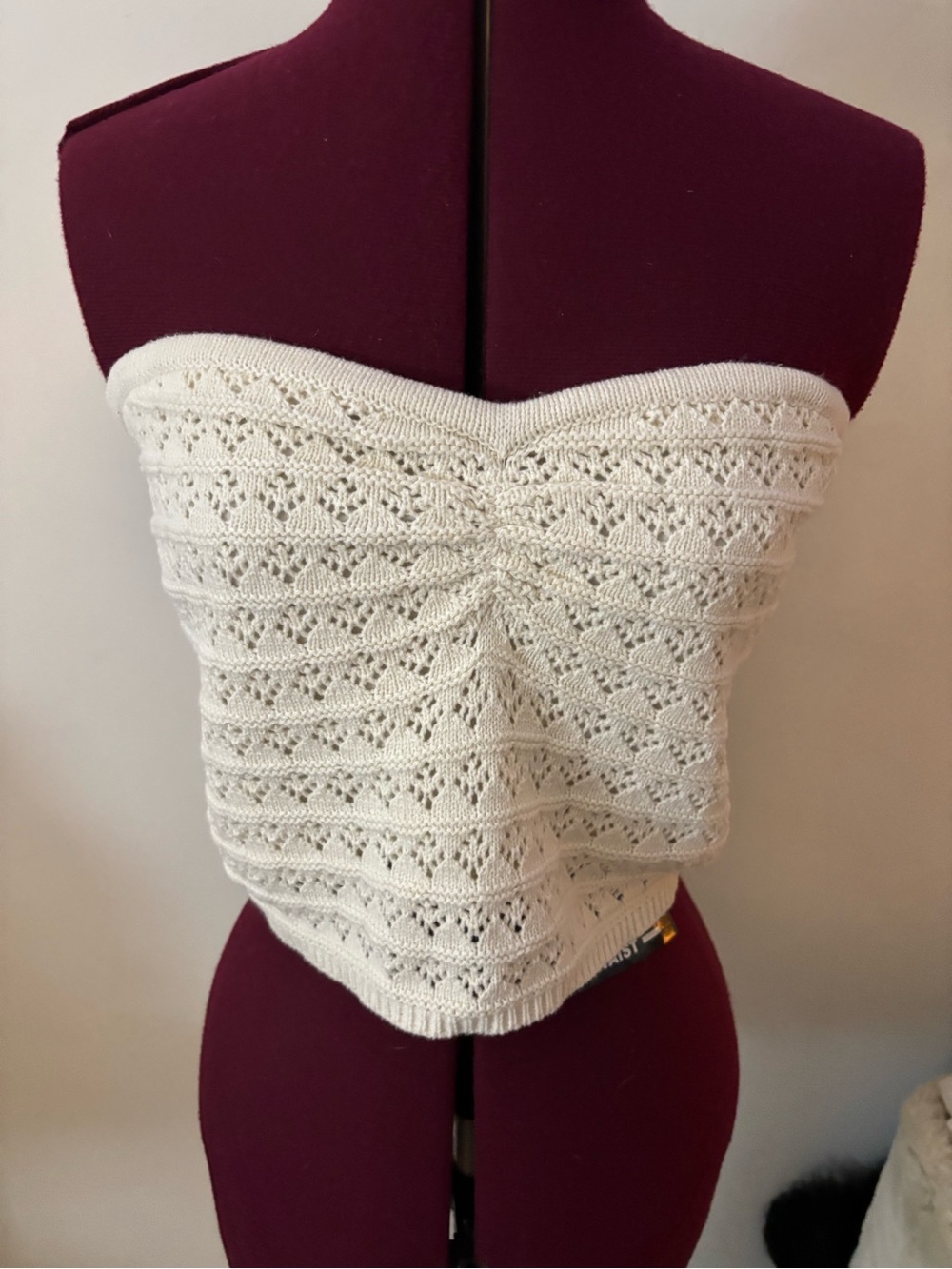 NWT Freshman 1996 Ivory Crochet Knit Strapless Tube Top, Size XL